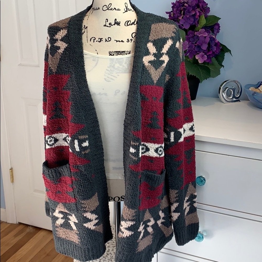 Boho Aztec Tribal Print Cardigan Color Charcoal - Picture 8 of 11
